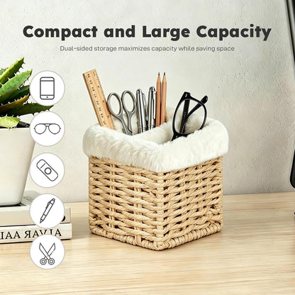 Glasses Holder, Paper Rope Plush Lined Eyeglass Holder Stand 2 slots Eyeglasses Storage Organizer for Nightstand Desk
