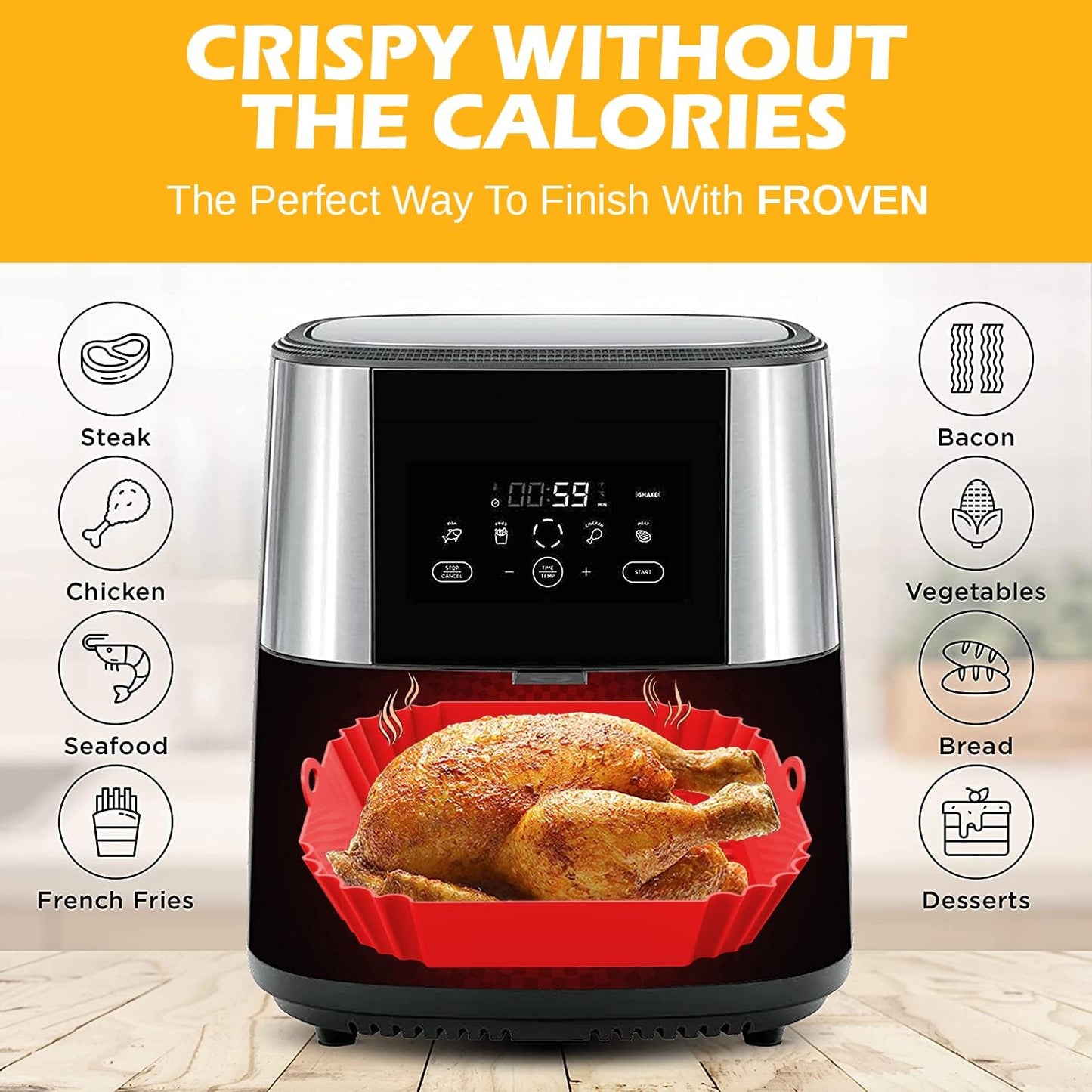 8 Inch Square Silicone Air Fryer Liners (2 Pack) Pink & Grey Reusable Non-Stick Inserts with Handles for Mess-Free Cooking & Heat Resistance – For Airfryer Ninja COSORI Instant Vortex & More