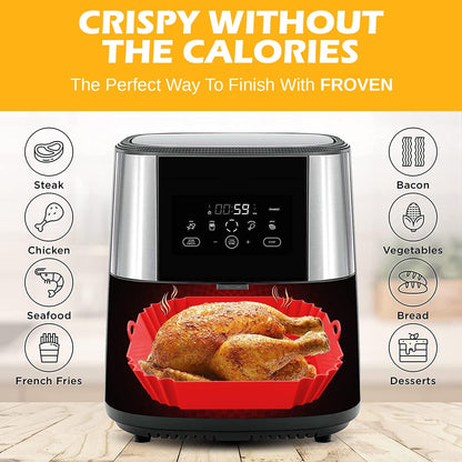 8 Inch Square Silicone Air Fryer Liners (2 Pack) Pink & Grey Reusable Non-Stick Inserts with Handles for Mess-Free Cooking & Heat Resistance – For Airfryer Ninja COSORI Instant Vortex & More