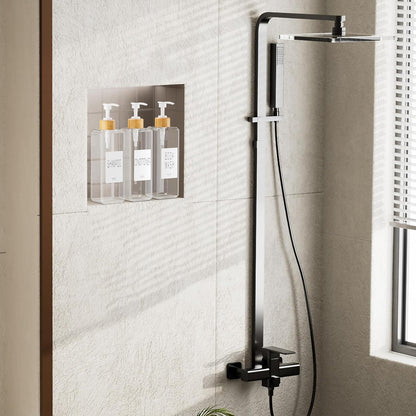 VITVITI Shampoo and Conditioner Dispenser, Shower Soap Dispenser Wall Mount | 17OZ Refillable Plastic Shampoo/Body Wash Shower Bottles for Bathroom with Pump/Labels, Bamboo Wall Mounted, Clear