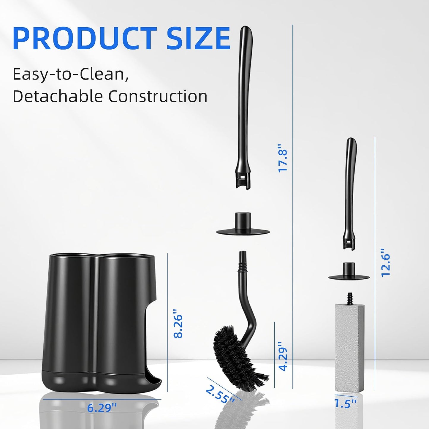 Toilet Brush and Holder Set with Pumice Stone Toilet Bowl Cleaner | Long-handle Scrubber with Ventilated Holder and Pumice Stone for Hard Water Stains, Limescale and Toilet Rings