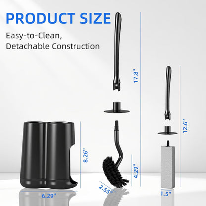 Toilet Brush and Holder Set with Pumice Stone Toilet Bowl Cleaner | Long-handle Scrubber with Ventilated Holder and Pumice Stone for Hard Water Stains, Limescale and Toilet Rings