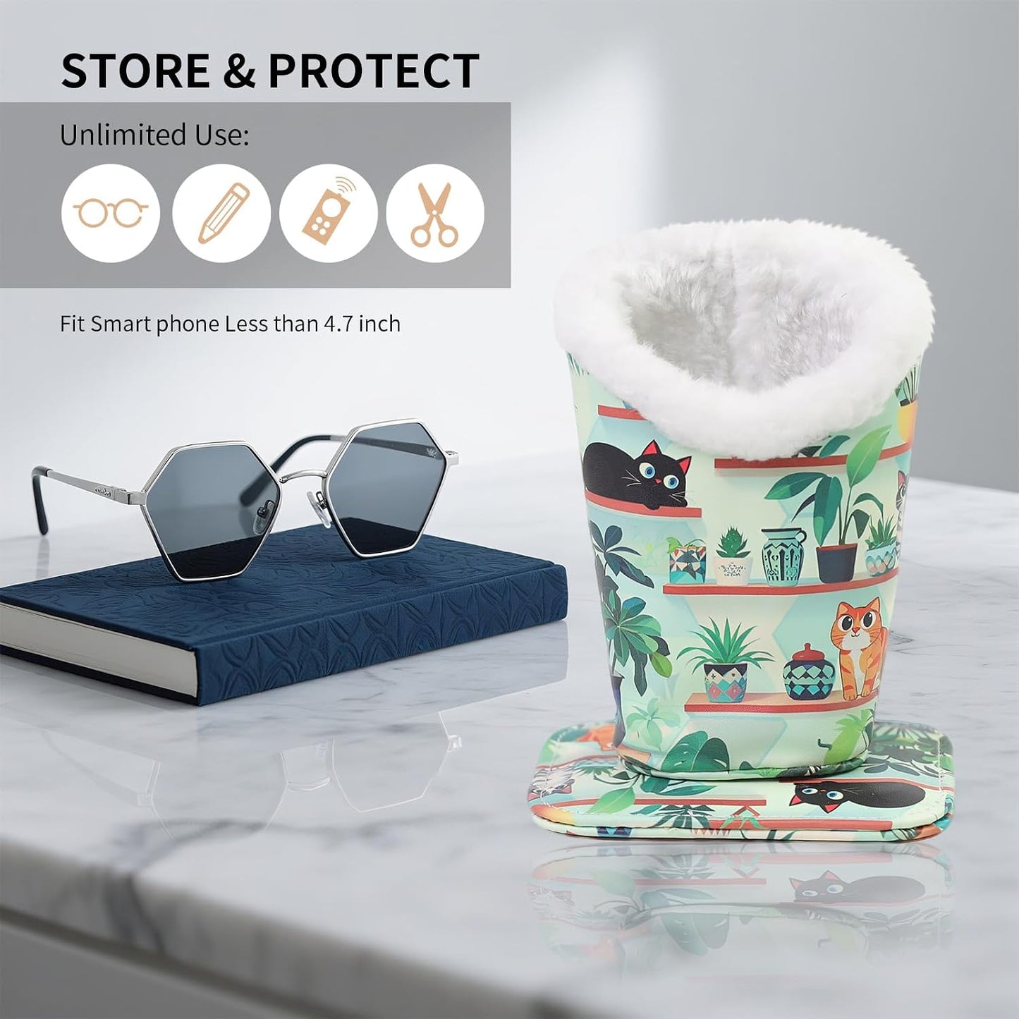 Plush Lined Eyeglasses Holder, Cute Magnetic PU Leather Glasses Stand Case for Women Men Kids
