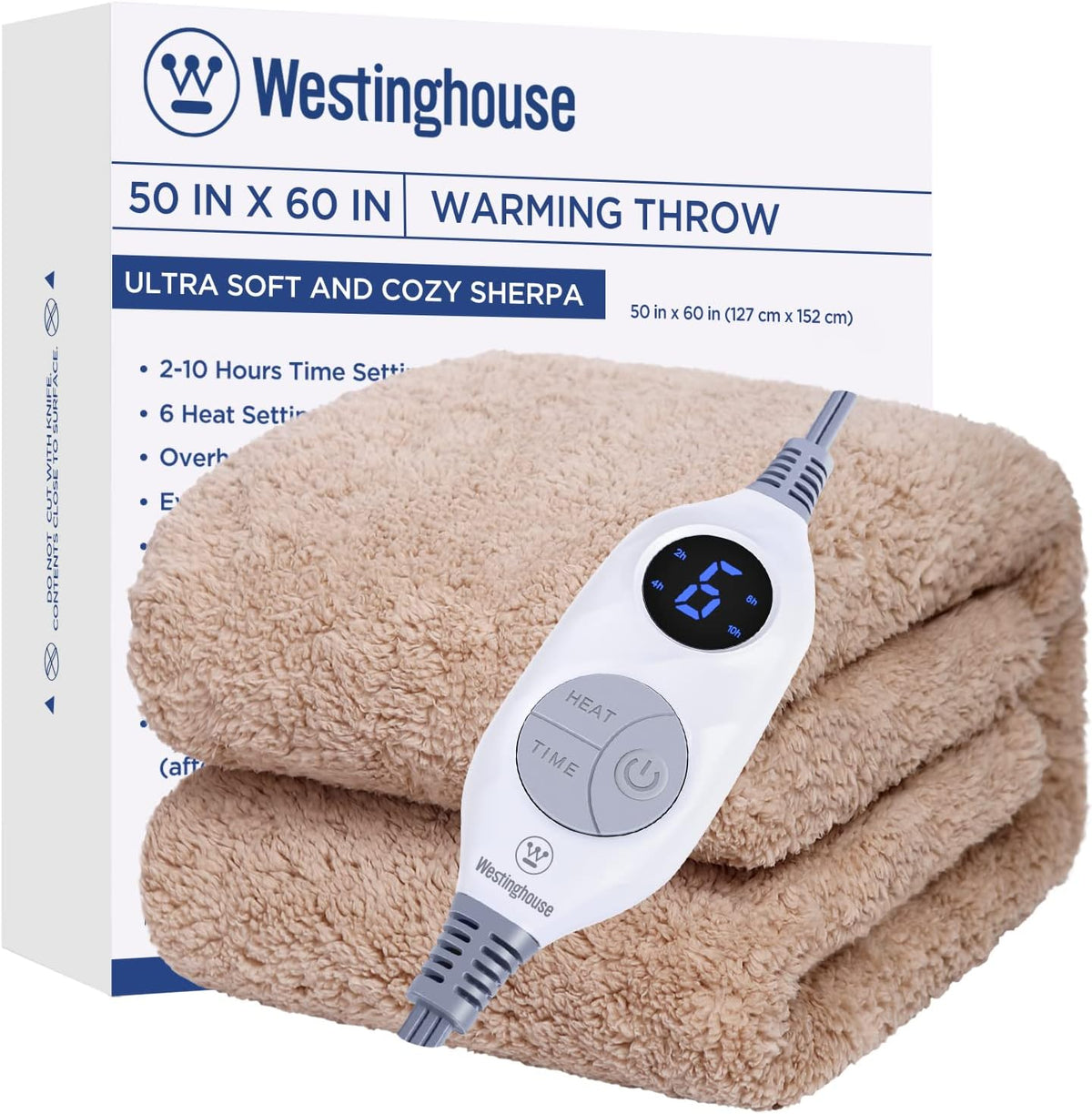 Westinghouse Electric Blanket Heated Throw, 6 Heat Settings, Grey
