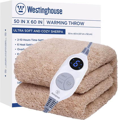 Westinghouse Electric Blanket Heated Throw, 6 Heat Settings, Grey