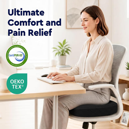 TushGuard Seat Cushion, Memory Foam Office Chair Cushion - Black, Large
