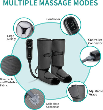 Nekteck Leg Compression Massager for Circulation and Relaxation | FSA Eligible HSA Foot and Calf Massage, 2 Modes, 3 Intensities, 20 Mins Auto-Off, Hand-held Controller, Adjustable Leg Wraps