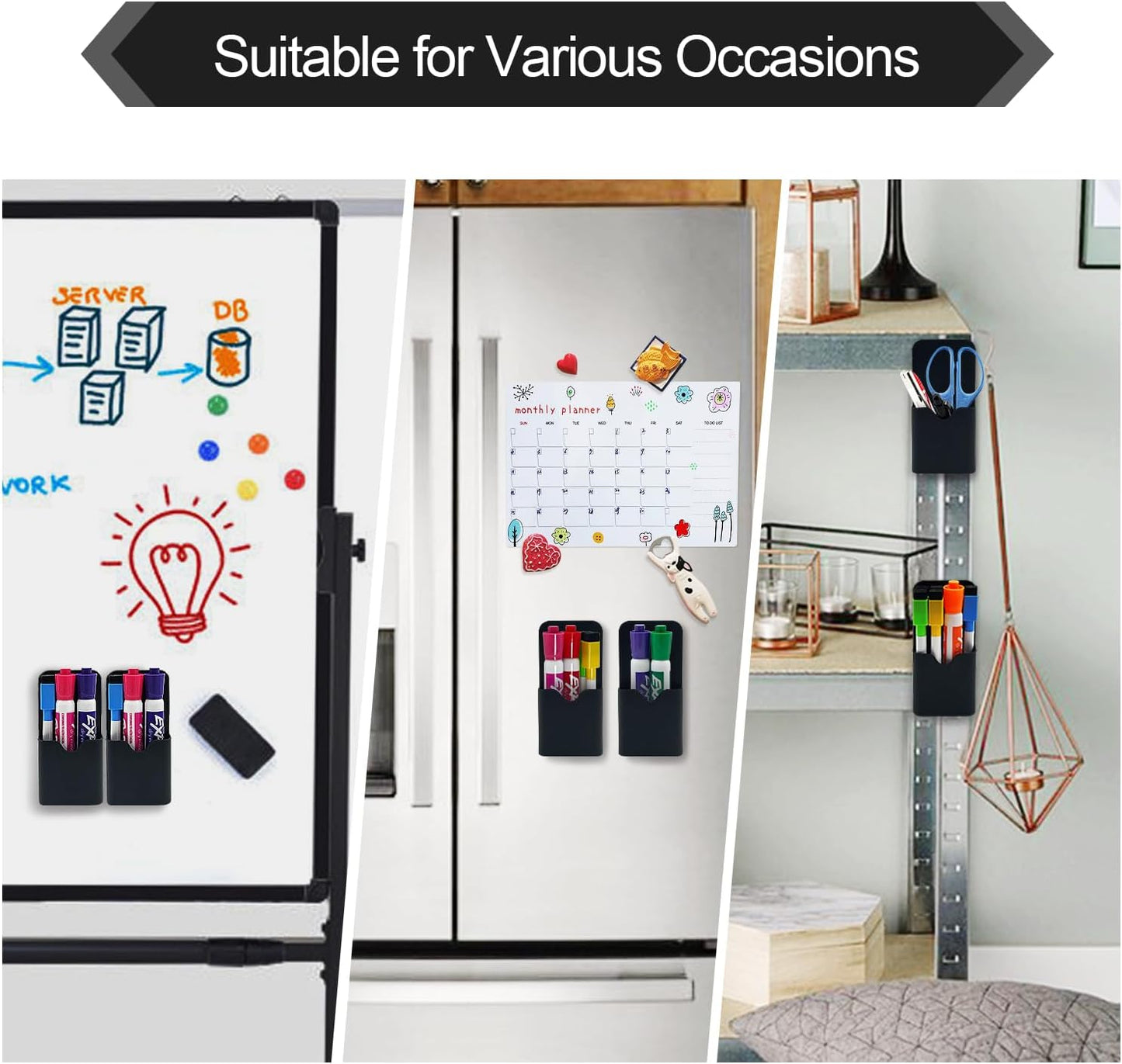 2 PCS Magnetic Pen Marker Holder, Magnetic Dry Erase Marker Holder, Magnet Pen Pencil Storage for Fridge, Whiteboard, School, Office, Home, White