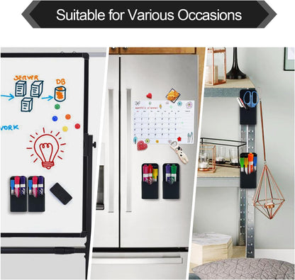 2 PCS Magnetic Pen Marker Holder, Magnetic Dry Erase Marker Holder, Magnet Pen Pencil Storage for Fridge, Whiteboard, School, Office, Home, White