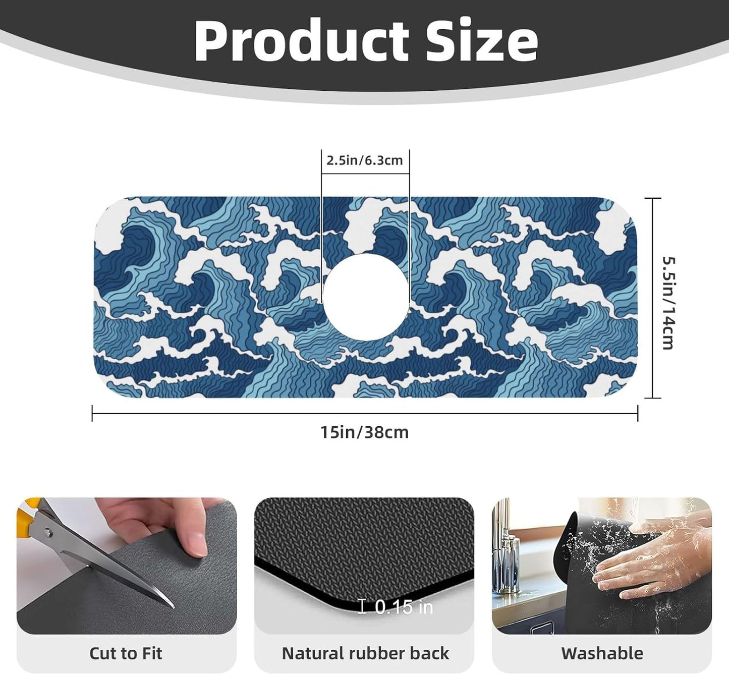 Wildflowers Floral Flower Kitchen Sink Splash Guard Faucet Mat Super Absorbent Fast Drying Mat Sink Gadgets-Fast Drying Pad Sink Mat For Kitchen Bathroom (15" X 5.5" )