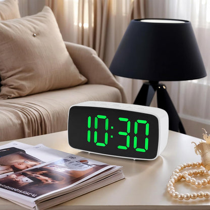 Dimmable LED Alarm Clock 2-Level Brightness, Wired Shaker, Snooze Function, Fits Bedside Table 4.7" L x 1.6" W x 2.4" H White Housing with Blue Light