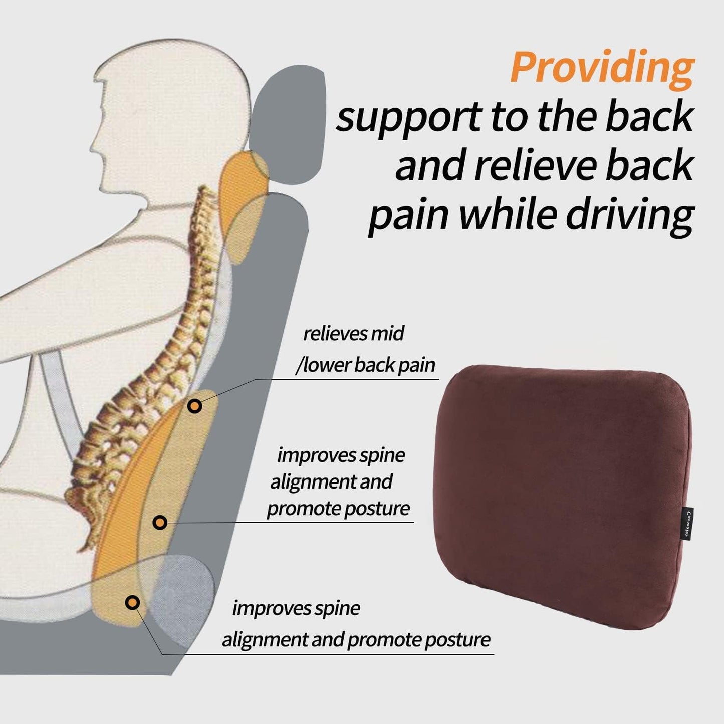 Lower Back Automotive Lumbar Support Pillow for Car Recliner Cushion Black | Soft Latex Memory Foam Suede, Home Office Chair Desk Accessories, Thin Waist Pain Relief, Driving Seat Relax, Ergonomic