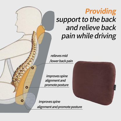 Lower Back Automotive Lumbar Support Pillow for Car Recliner Cushion Black | Soft Latex Memory Foam Suede, Home Office Chair Desk Accessories, Thin Waist Pain Relief, Driving Seat Relax, Ergonomic