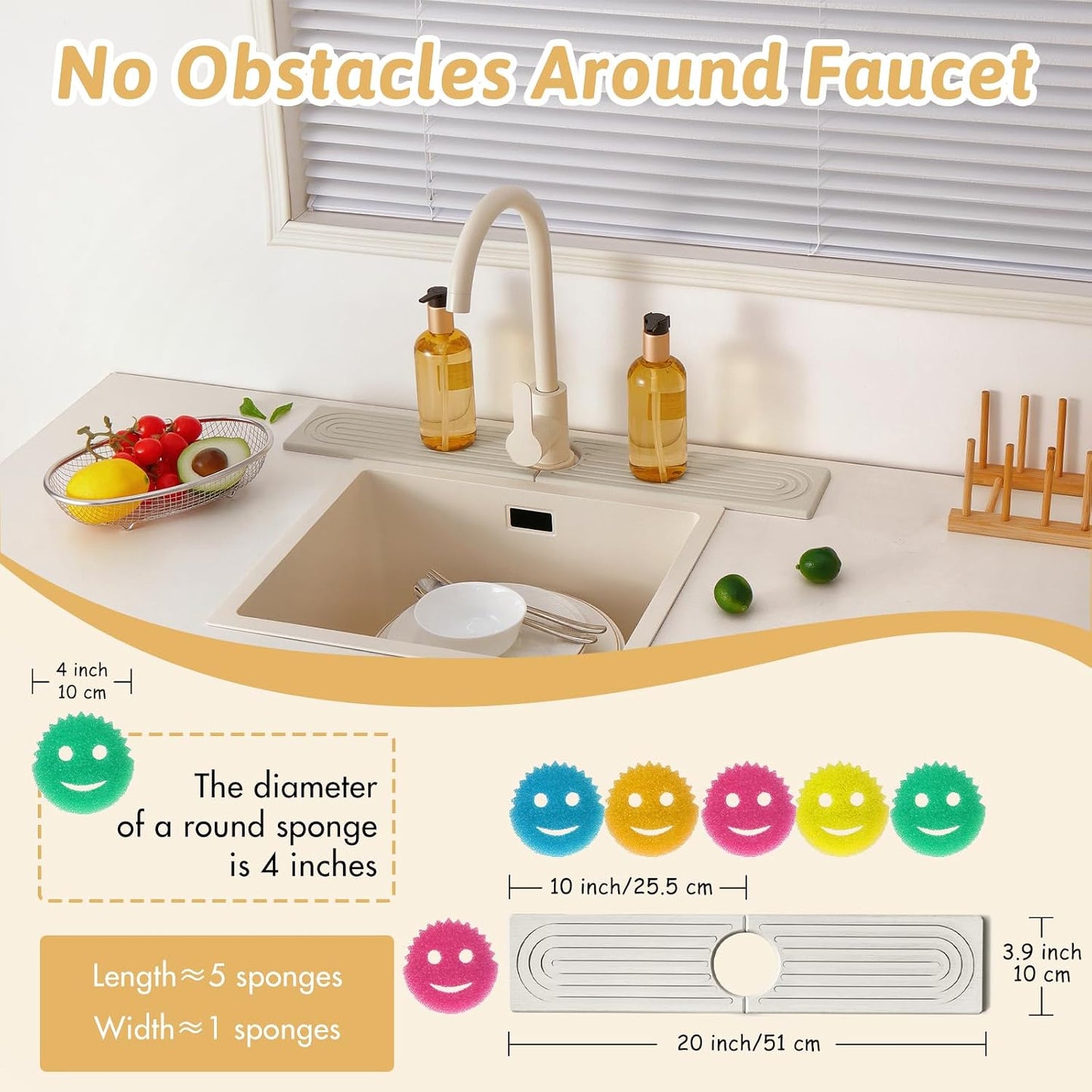 Faucet Mat for Kitchen Sink, 18" Wide Diatomite Fast Drying Stone Tray, Super Absorbent, Prevents Moisture Buildup, Faucet Water Splash Guard for Bathroom Counter, Sink Protector Gift for Mom, White