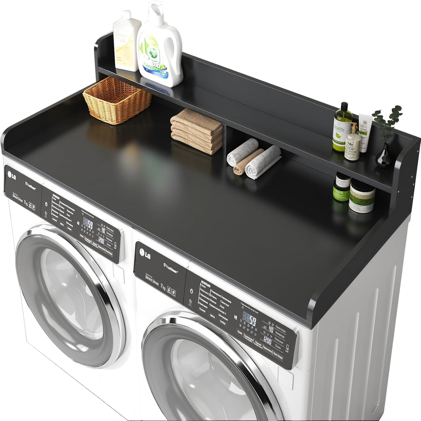 2-Tier Washer and Dryer Countertop with 2.75" H Guard,54" W x 27.5" D Laundry Countertop Cover with Non-Slip Pad,Large Space Laundry Topper for Folding Clothes Over Washer and Dryer-White