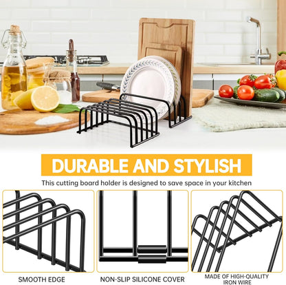 Kitchen Cutting Board Organizer Rack, 5-Slot Storage Holder for Boards, Bakeware, Cookie Sheets (1pc Black)
