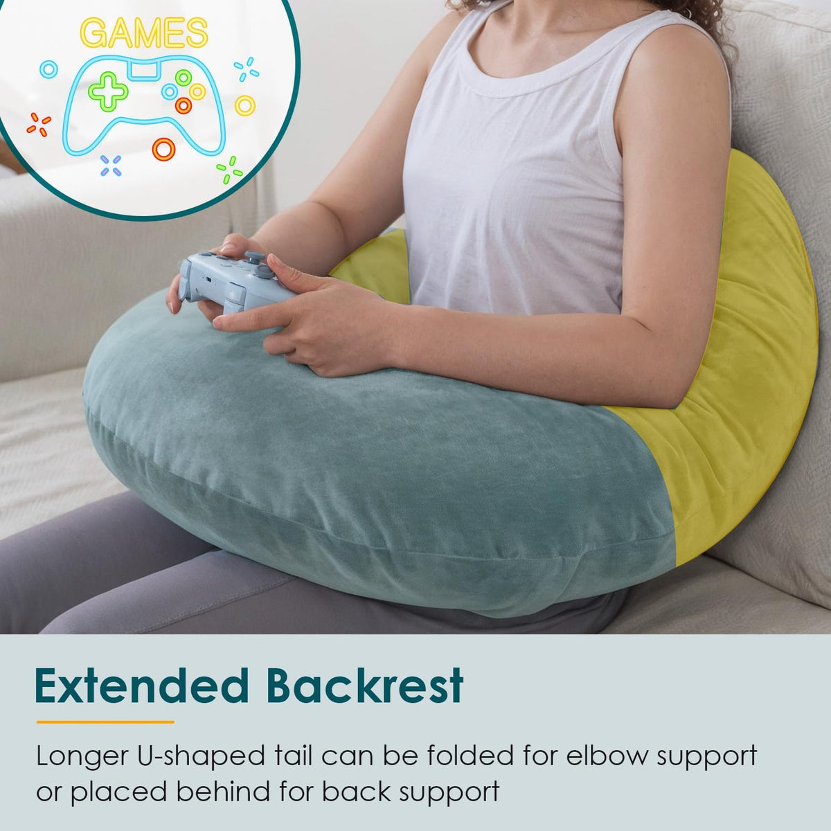QUEEN ROSE Reading Pillow, Gaming Pillow for Lap, Sitting in Bed or Sofa, Extra Arm Rest for Reading, Playing or Crocheting, Soft Velvet Grey