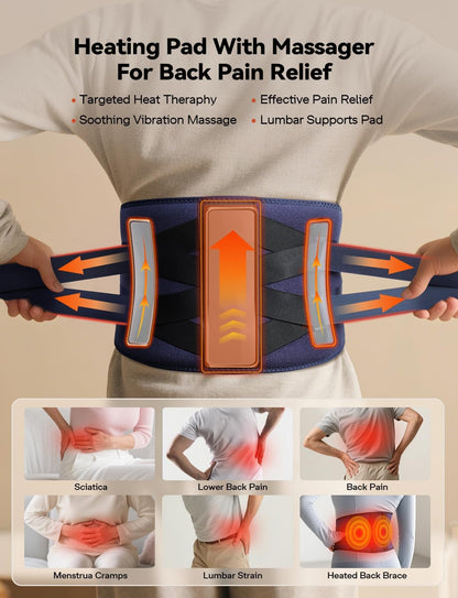 10000mAh Cordless Heating Pad for Back, Portable Lower Back Massager
