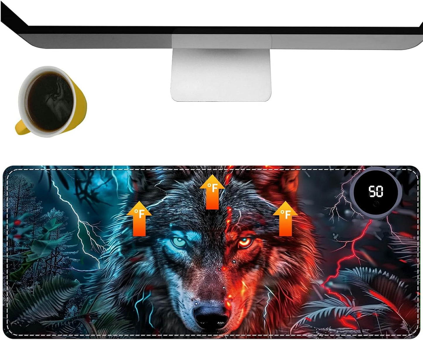 Heated Desk Pad Heated Large Mouse Pad, Electric Quickly Warm Desk Mat with 3 Levels Heating 3 Hours Auto Shut-Off, 31.5" x 13" Warm Gaming Mousepad Hand Foot Warmer, Baby Elephant