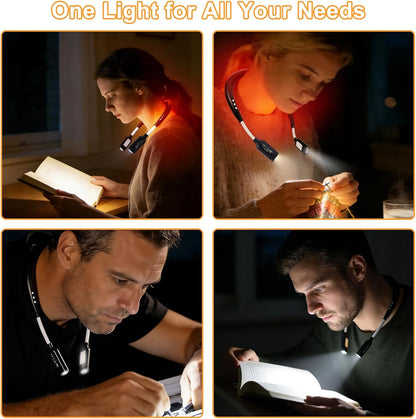 Book Light, 3-Color & 9-Brightness Reading Light, Bendable Neck Light, 60-hr Lasting Rechargeable Lamp, Perfect Book Light for Reading in Bed, Knitting, Camping (Classic, 1)