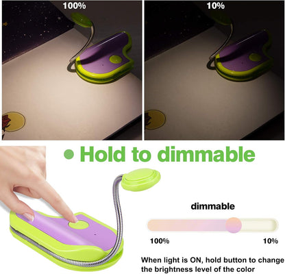 BIGMONAT Rechargeable Book Reading Light in Bed,Dimmable Warm/White Book Light for Kids,Multi Colors Portable LED Reading Lamp with Rotary Light Neck,Wireless Clip on Reading Light for Student(Green)