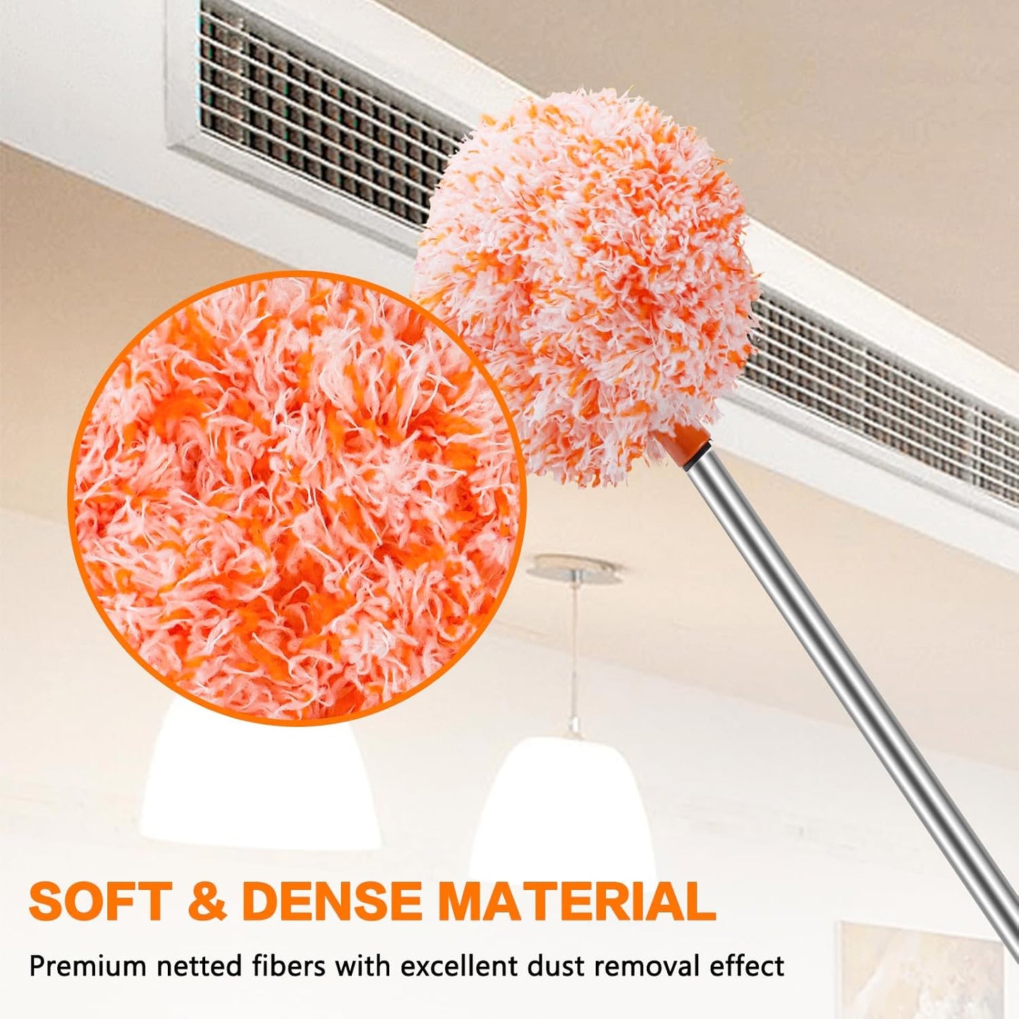 Ceiling Fan Cleaner Duster Reusable Microfiber Ceiling Fan Blade Cleaner Removable Duster with Extension Pole Adjusts 13 to 49.7 Inch for Cleaning Walls Bookshelves Furniture Door Window Top (Blue)