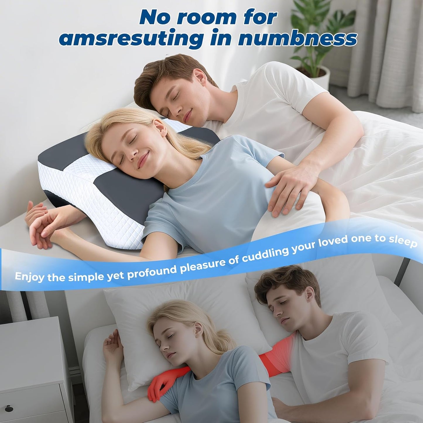 SAHEYER Side Sleeper Pillow with Arm Holes, 2 in 1 Shoulder Relief System for Rotator Cuff Pain, Memory Foam Pillow for Adults with 3 Arm Place Hole - for Side, Back and Stomach, Black