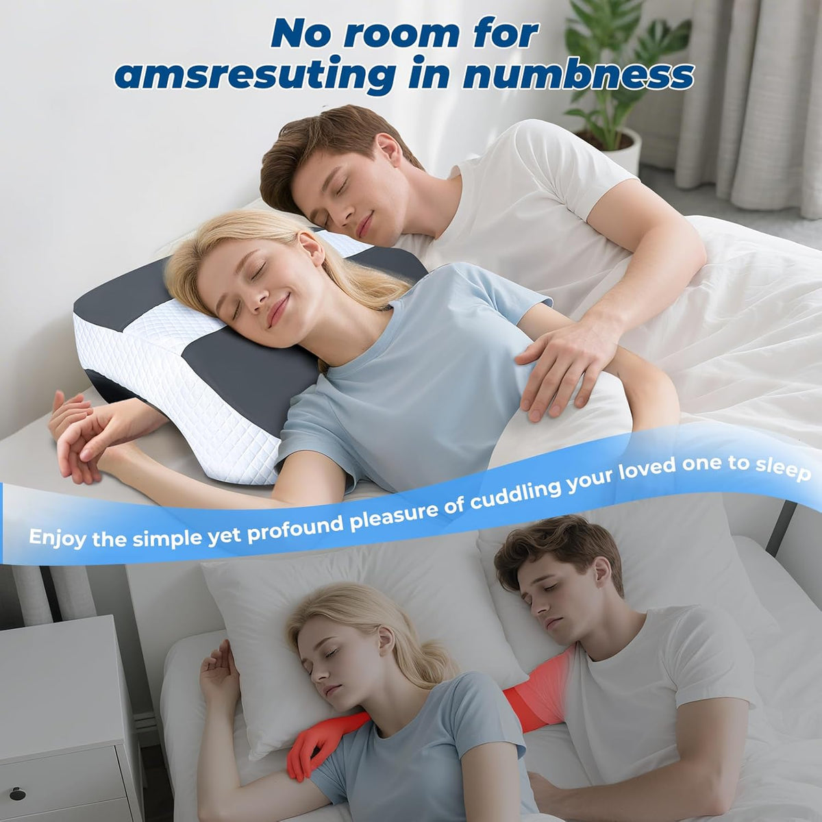 SAHEYER Side Sleeper Pillow with Arm Holes, 2 in 1 Shoulder Relief System for Rotator Cuff Pain, Memory Foam Pillow for Adults with 3 Arm Place Hole - for Side, Back and Stomach, Black