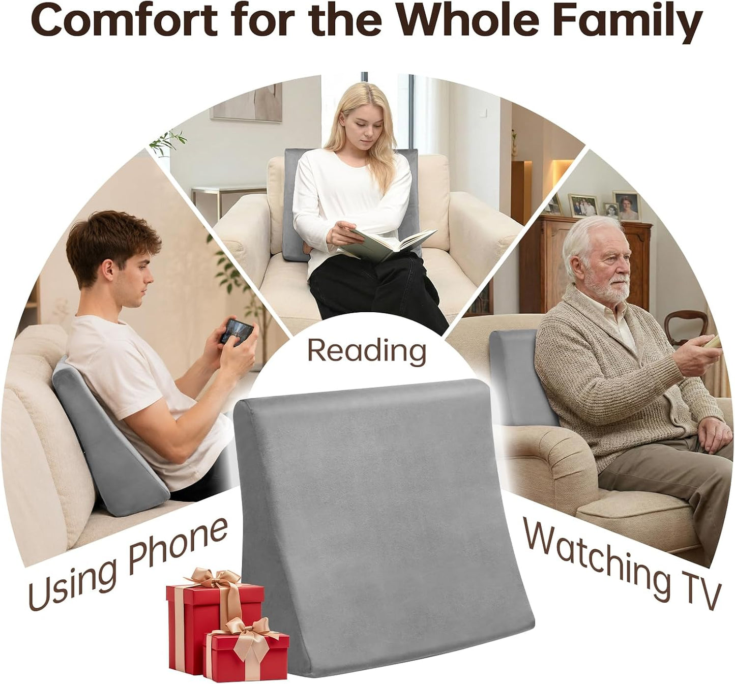 Vekkia Lumbar Support Pillow for Recliner, Ergonomic Back Support for Couch | Backrest Pillow, Improve Posture, Relieve Back Pain for Long Sitting & Elderly, for Armchair & Sofa, Removable Cover,Brown