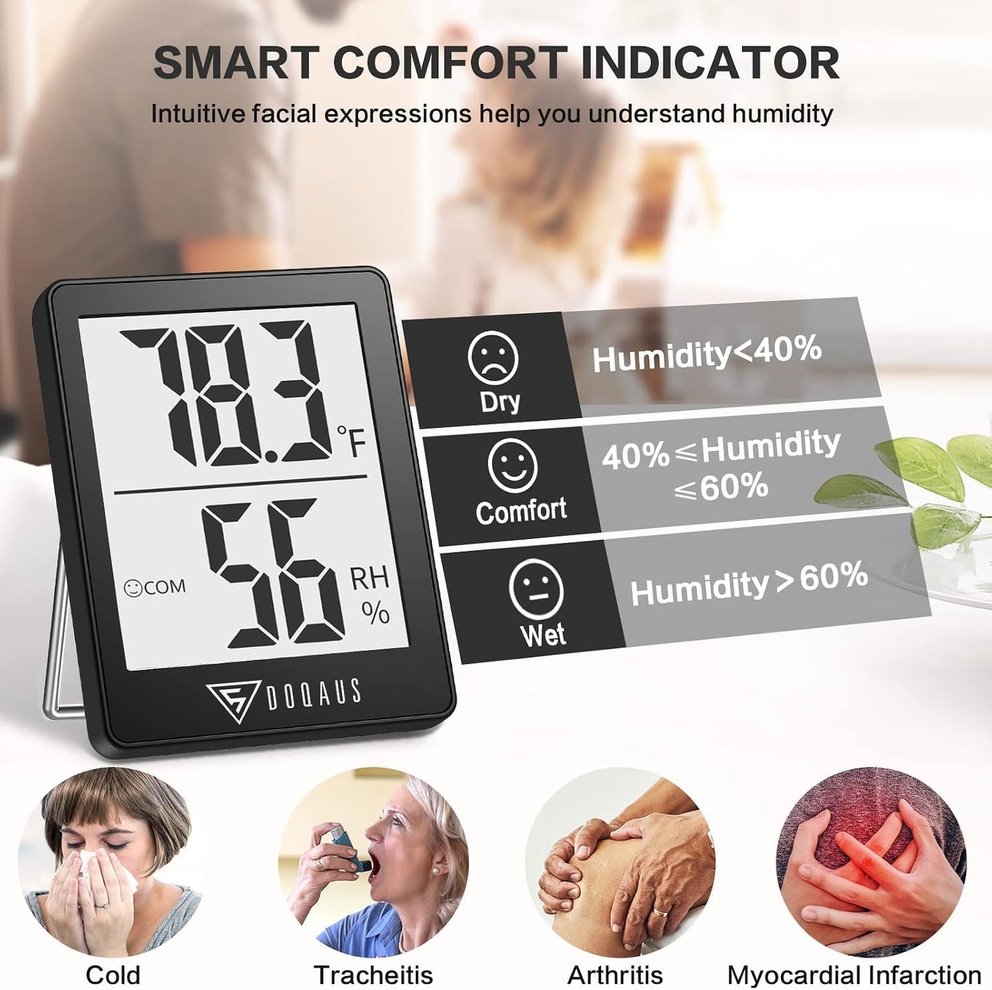 DOQAUS 3 Pack Digital Hygrometer Indoor Thermometer Humidity Monitor Black | Humidity Meter Mini Hygrometer with Accurate Temperature and Humidity Monitor for House, Baby Room, Greenhouse, Incubator
