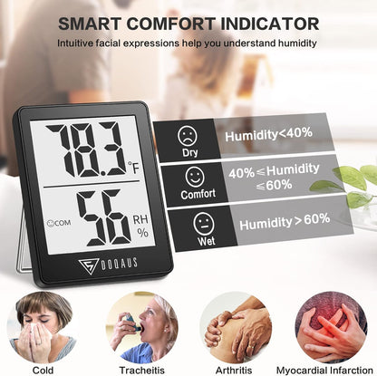 DOQAUS 3 Pack Digital Hygrometer Indoor Thermometer Humidity Monitor Black | Humidity Meter Mini Hygrometer with Accurate Temperature and Humidity Monitor for House, Baby Room, Greenhouse, Incubator