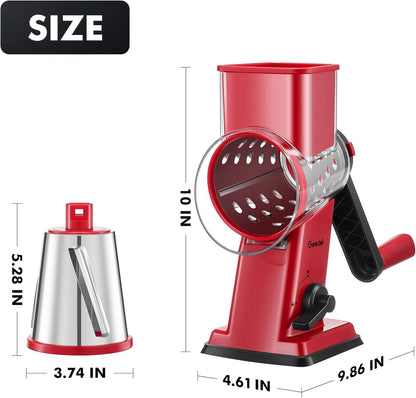 Geedel Upgraded Rotary Cheese Grater Hand Crank, Vegetable Shredder Slicer | 4 Blades, Stronger Suction Base, Wider Chute, 18x Faster Cutting, No BPA, Stainless Steel, for Cheese, Veggies, Nut