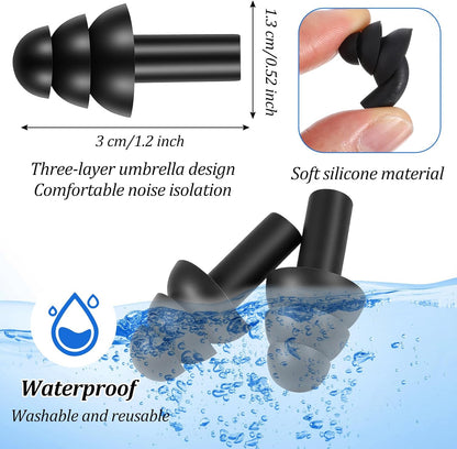 200 Pair Silicone Earplugs, Reusable Ear Plugs for Sleeping Noise Cancelling, Waterproof Bulk Soft Ear Plugs for Shooting, Swimming, Concerts Black