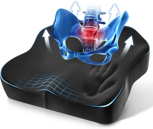 Niceeday Seat Cushion for Office, Car & Wheelchair - Premium Memory Foam with Ergonomic U-Shape Design - Enhanced Comfort for Tailbone, Hip & Sciatica Support, Non-Slip Base & Machine Washable Cover
