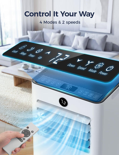 14000BTU Portable Air Conditioner, 4-in-1 700 Sq. Ft, Quiet for room | 14000BTU AC cools 700sq.ft, 4-in-1 cool/fan/dry/sleep, quiet, LED, remote, 24H timer, kit, for bed/office/dorm.