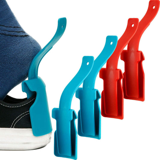 Boao 4 Pcs Lazy Shoe Helper Bulk Easy on Easy off Plastic Shoehorn | Portable Sock Short Slider, Handled Shoes Horn, Shoe Lifting Helper Tool or Men Women Kids Seniors