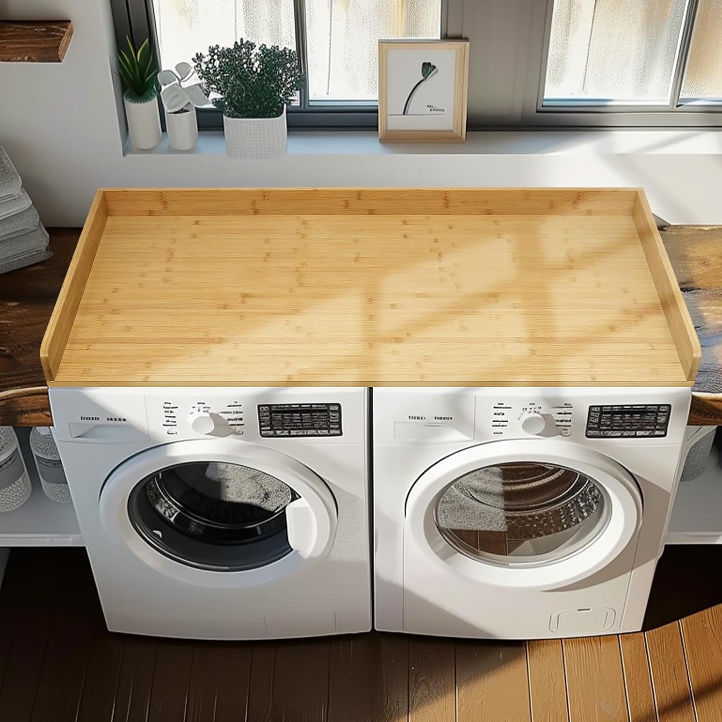 Gashell Washer Dryer Countertop, 27.5" x 54" Bamboo Washer and Dryer Countertop for Laundry Room Organization(Retro Brown)