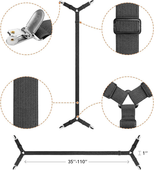 ZHOUBIN Sheet Suspenders Clips, Bed Sheet Straps Mattress Sheet Holders for Twin, Full, Queen, King - Keep Sheets in Place Corner Sheet Grippers Fasteners Sheet Stays