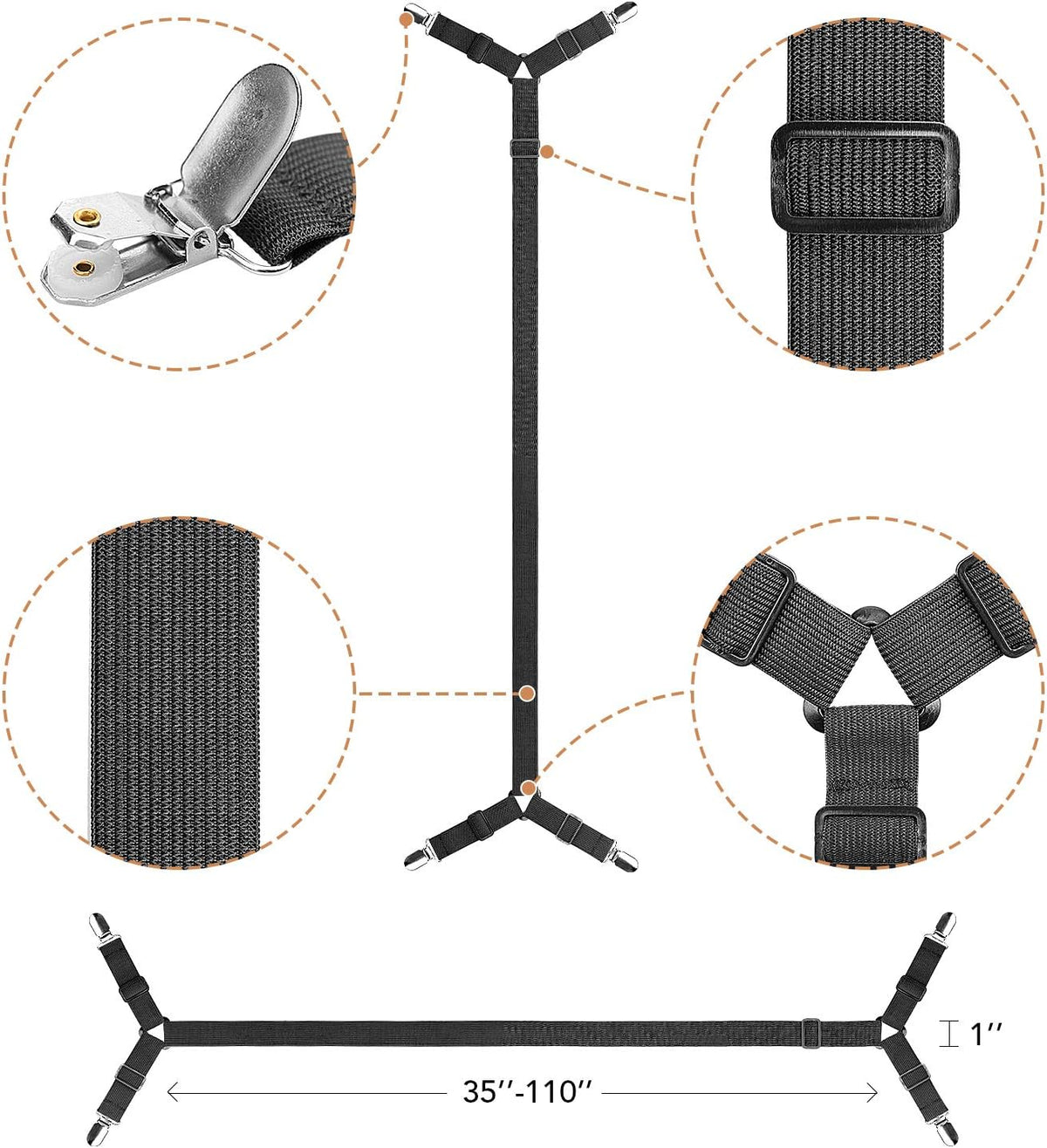 ZHOUBIN Sheet Suspenders Clips, Bed Sheet Straps Mattress Sheet Holders for Twin, Full, Queen, King - Keep Sheets in Place Corner Sheet Grippers Fasteners Sheet Stays