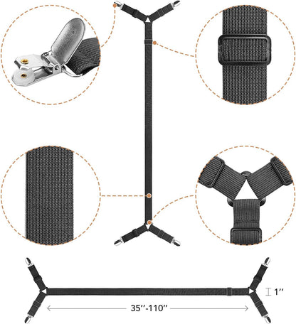 ZHOUBIN Sheet Suspenders Clips, Bed Sheet Straps Mattress Sheet Holders for Twin, Full, Queen, King - Keep Sheets in Place Corner Sheet Grippers Fasteners Sheet Stays