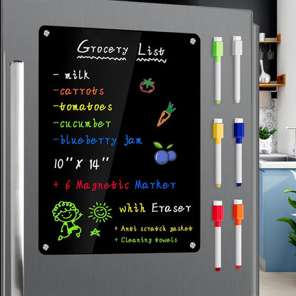 JonXon 8"x12" Acrylic Magnetic Dry Erase Board for Fridge, Clear Acrylic Magnet Calendar for Refrigerator,Includes 6 Dry Erase Markers(Clear Blank)