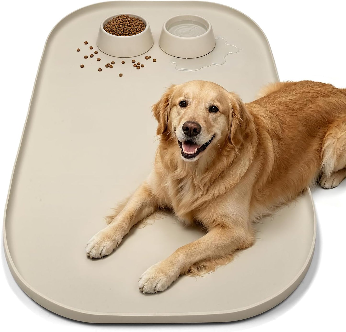 SMILOOL Waterproof Silicone Pet Food Mat with Raised Edge for Dog & Cat | 19" x 12" Non-Slip Pet Feeding Mats with Lip for Food & Water Bowl, Food Grade, Easy Cleaning, Black
