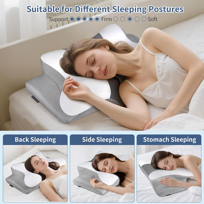 Cervical Pillow for Neck Pain Relief, Ergonomic Neck Pillow for Sleeping | Cooling Memory Foam Pillows for Neck Support,Orthopedic Contour Bed Pillow for Side Back Stomach Sleepers