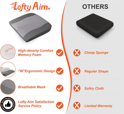 Lofty Aim Car Seat Cushion, Memory Foam Car Seat Cushions for Long Driving | Comfy Car Seat Pillow for Pain Relief, Driver Seat Cushion Adds Height, Butt Cushion for Car, Truck, Office Chair, Black