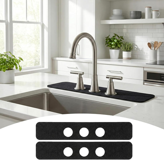 2PCS Kitchen Bathroom Faucet Mat for 3-Hole 8" Widespread Faucet, 24"x4.5" | Absorbent Splash Guard Fits Farmhouse, Vintage & Bridge Kitchen Vanity Faucets – Trimmable Drip Catcher for Irregular Sinks