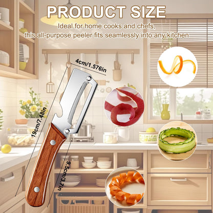 2 PCS Multi-Functional Vegetable Peeler for Kitchen, 2 in 1 Stainless Steel Vegetable Peeler with Wooden Handle and Bottle Opener, Kitchen Tool for Vegetables or Fruits that Need to Be Peeled