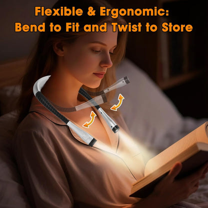 Rechargeable Heated Neck Reading Light with 4 Adjustable Light Modes, Hands Free LED Booklight Lamp for Books in Bed, Night Reading, Comfortable Book Lights for Readers & Crafters (Black)