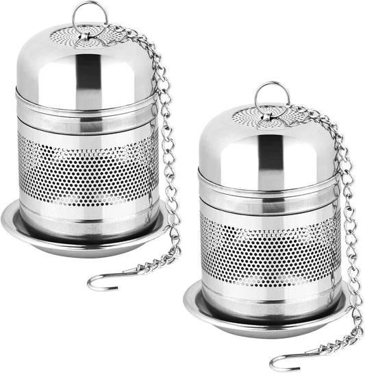 Fri4Free 2PCS Fine Mesh Stainless Steel Tea Infusers with Chain Hook & Lid | For Loose Leaf Tea Steeping, Reusable, Rust Resistant, Fits Most Mugs & Cups, Easy to Clean