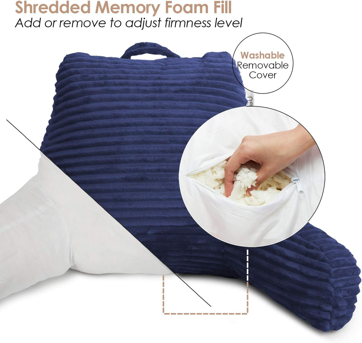Hearth & Harbor Reading Pillow for Bed Adult – Back Pillow for Sitting in Bed, Standard Bed Pillows for Sitting Up in Bed, Foam Bed Chair Pillow, Stone Blue Bed Rest Pillow