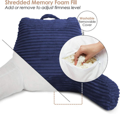 Hearth & Harbor Reading Pillow for Bed Adult – Back Pillow for Sitting in Bed, Standard Bed Pillows for Sitting Up in Bed, Foam Bed Chair Pillow, Stone Blue Bed Rest Pillow